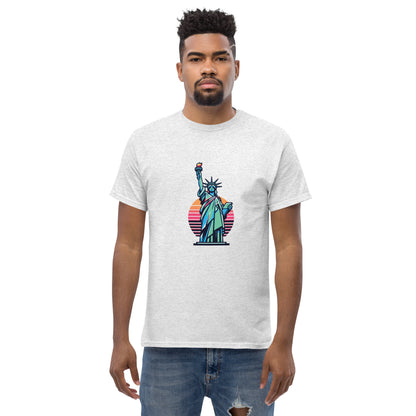 Men's classic Round Neck T-shirt printed Statue of Liberty