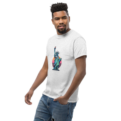 Men's classic Round Neck T-shirt printed Statue of Liberty