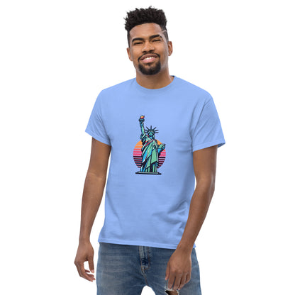 Men's classic Round Neck T-shirt printed Statue of Liberty