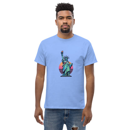 Men's classic Round Neck T-shirt printed Statue of Liberty