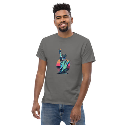 Men's classic Round Neck T-shirt printed Statue of Liberty