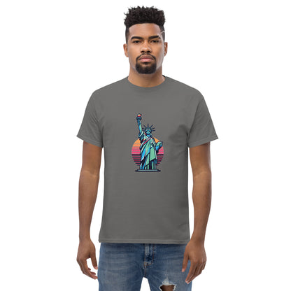 Men's classic Round Neck T-shirt printed Statue of Liberty