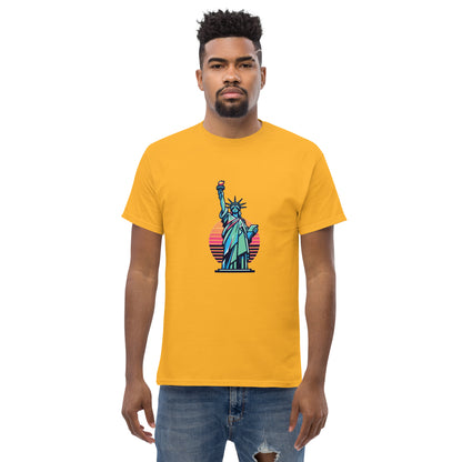 Men's classic Round Neck T-shirt printed Statue of Liberty