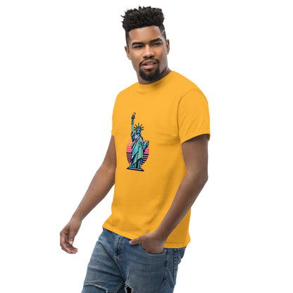 Men's classic Round Neck T-shirt printed Statue of Liberty