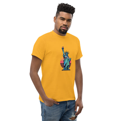 Men's classic Round Neck T-shirt printed Statue of Liberty