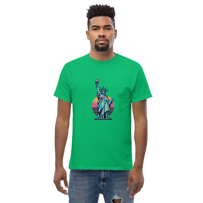 Men's classic Round Neck T-shirt printed Statue of Liberty