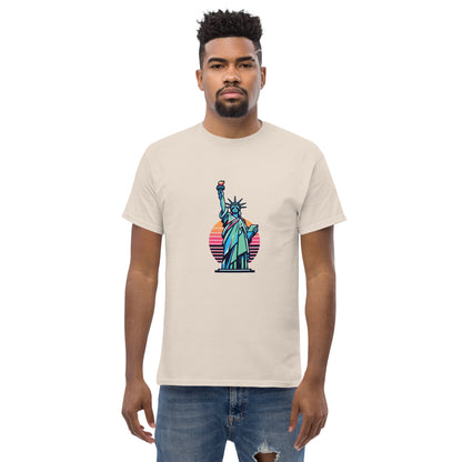 Men's classic Round Neck T-shirt printed Statue of Liberty