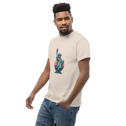 Men's classic Round Neck T-shirt printed Statue of Liberty