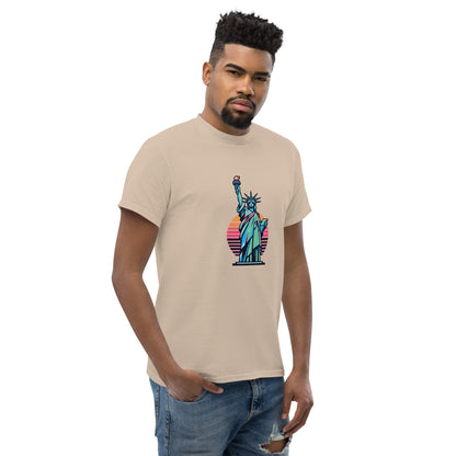 Men's classic Round Neck T-shirt printed Statue of Liberty