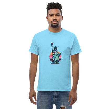 Men's classic Round Neck T-shirt printed Statue of Liberty