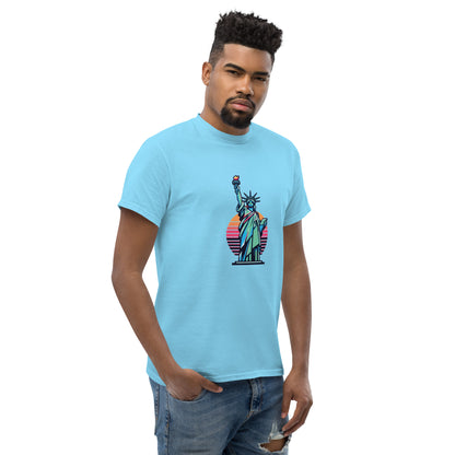 Men's classic Round Neck T-shirt printed Statue of Liberty