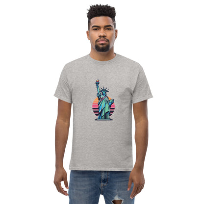 Men's classic Round Neck T-shirt printed Statue of Liberty