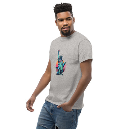 Men's classic Round Neck T-shirt printed Statue of Liberty