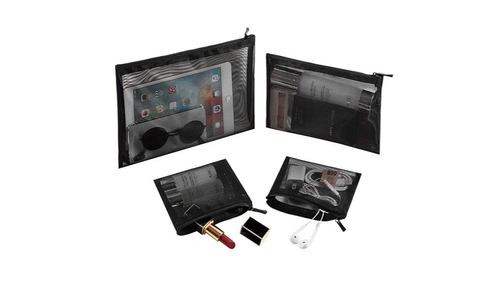 black mesh makeup pouches