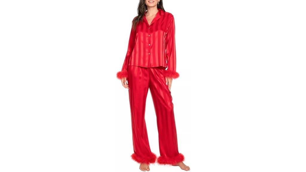 feather trim heart silk pajamas
