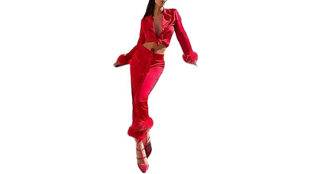 feather trim pajama set