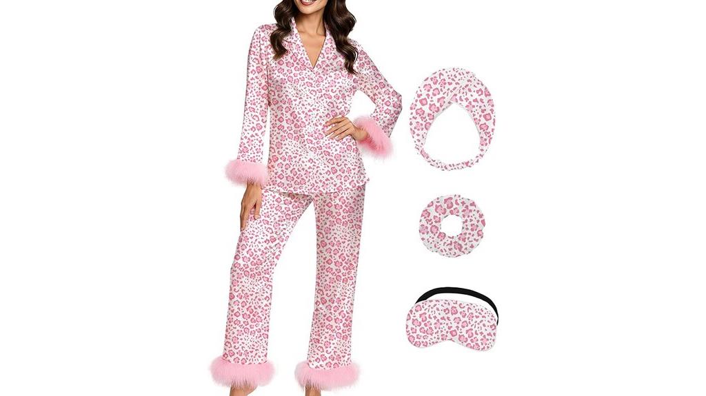 feather trim satin sleepwear
