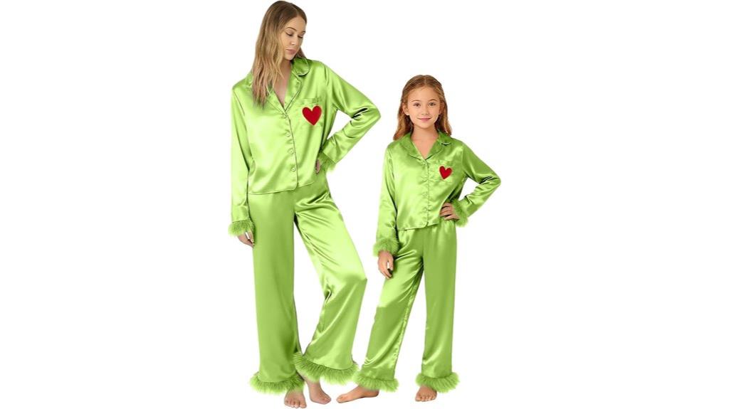 festive satin feather pajamas