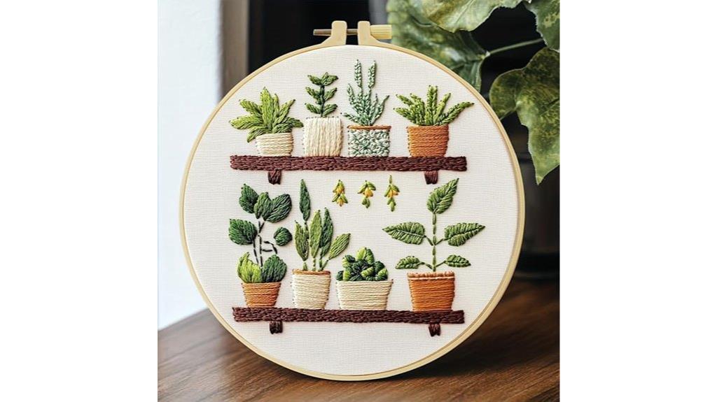 green plant embroidery kit