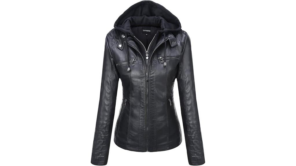 hooded faux leather jacket