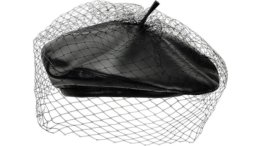 leather beret with veil