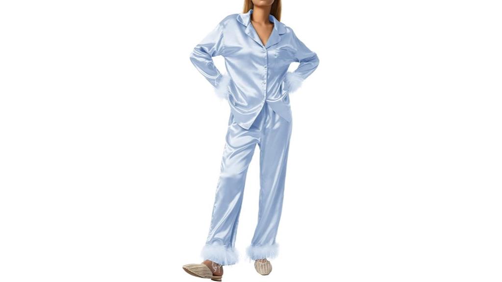 silky feather trim pajamas