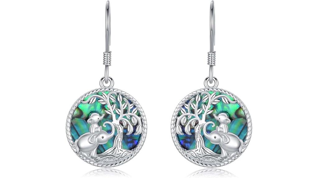 silver elephant abalone earrings
