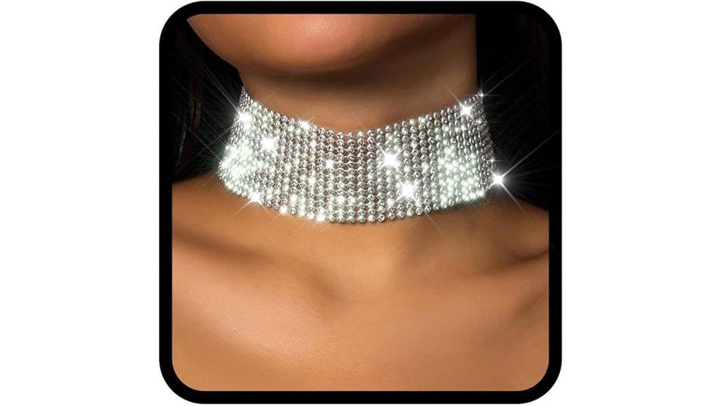 silver rhinestone choker necklace