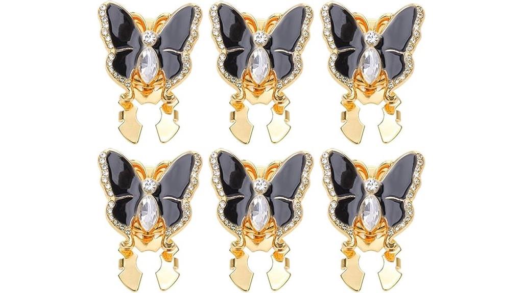 six butterfly rhinestone buttons