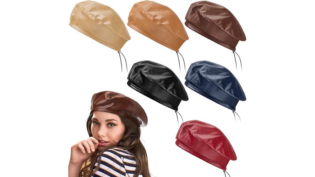 six piece pu leather berets