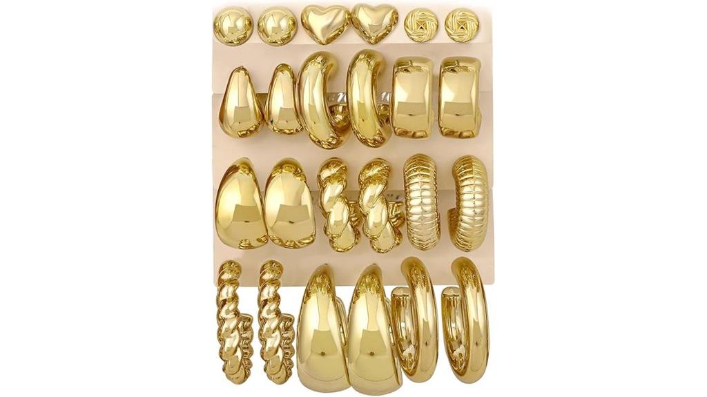 twelve gold hoop earrings