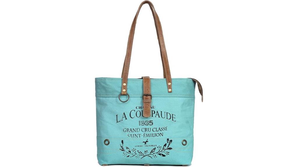 upcycled leather canvas tote